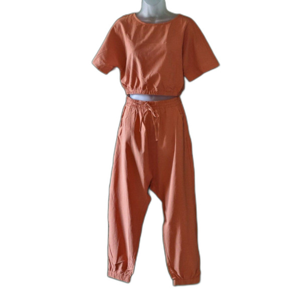 Eurivicy Casual Short Sleeve Crop Top Jogger Pant With Pockets Set Sz S - Picture 3 of 5